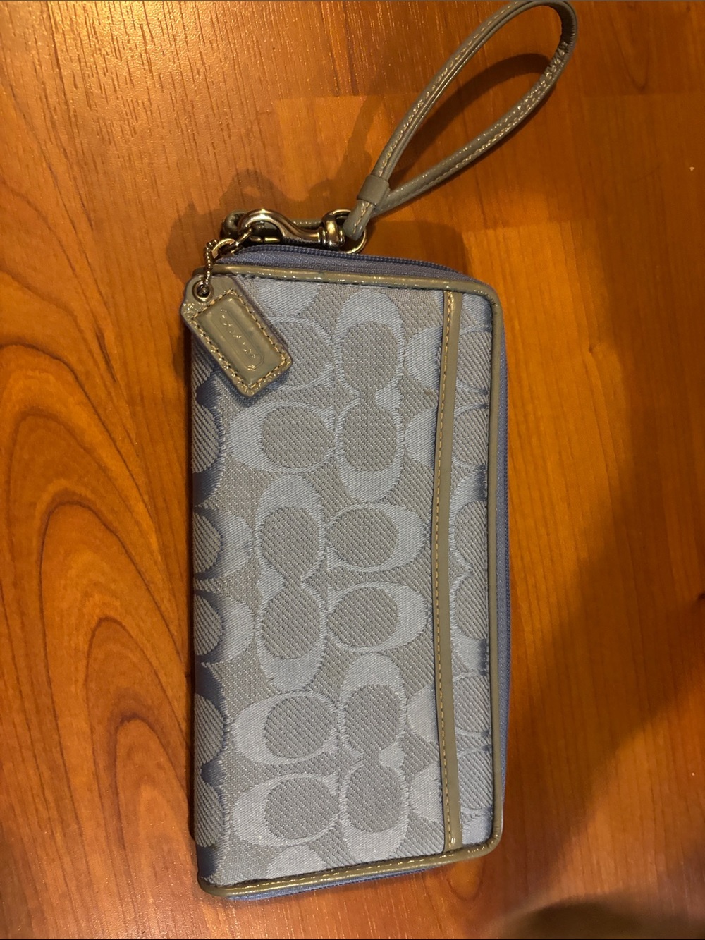 Coach Light Blue Signature Jacquard Wristlet Wallet with Detachable Strap